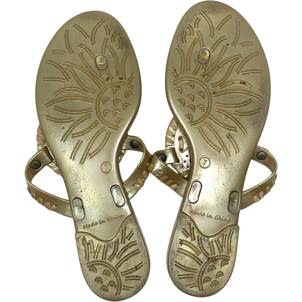 Jack Rogers Sz 7 Georgica Gold PVC Jelly Thong Flip Flop Sandals Metallic - Picture 6 of 7